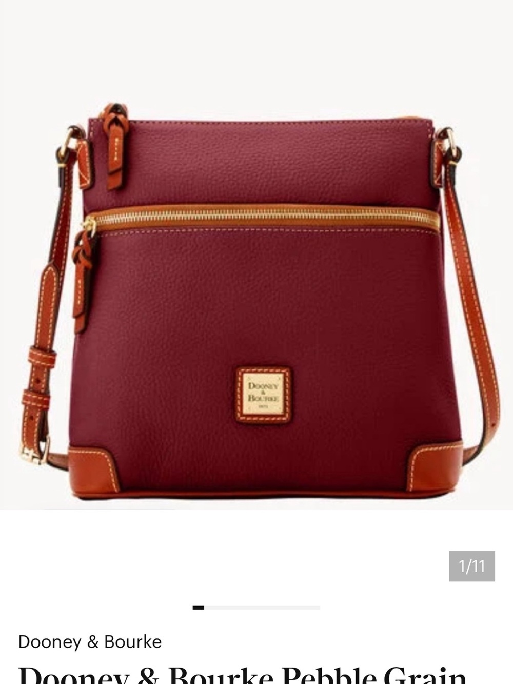 Dooney & Bourke Burgundy Pebble Grain Crossbody with Tan Trim